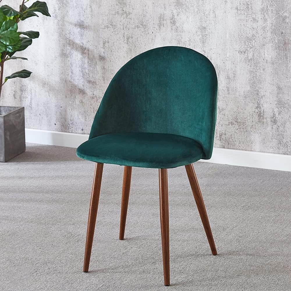 Anchorhome Modern Velvet Dining Chairs Set of 4, Upholstered Accent Side Chairs with Curved Backrest and Wooden Legs, Contemporary Kitchen & Dining Room Furniture, Green