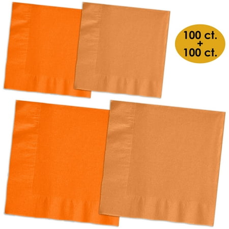 Autumn Napkins 200 Napkins - Pumpkin Orange & Autumn Orange - 100 Beverage Napkins + 100 Luncheon Napkins, 2-Ply, 50 Per Color Per Type ()