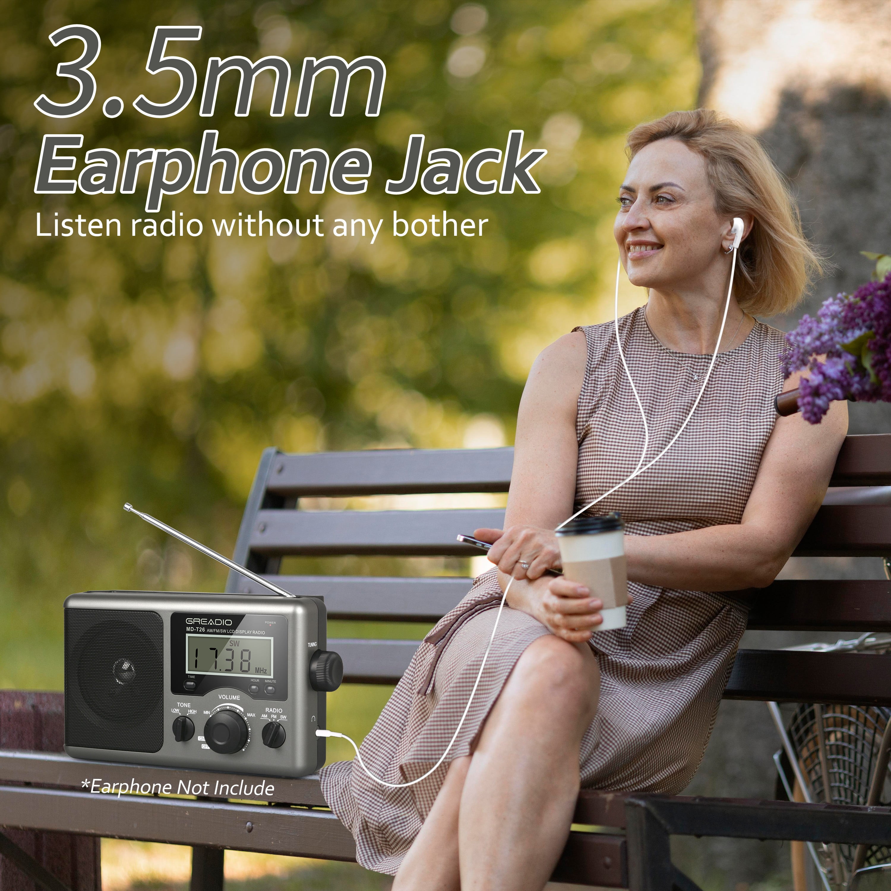 Greadio Portable Shortwave Radio with Best Reception,AM FM Radio for Home,LCD Display,Time Setting for Gift, Elder, Outdoor, Party