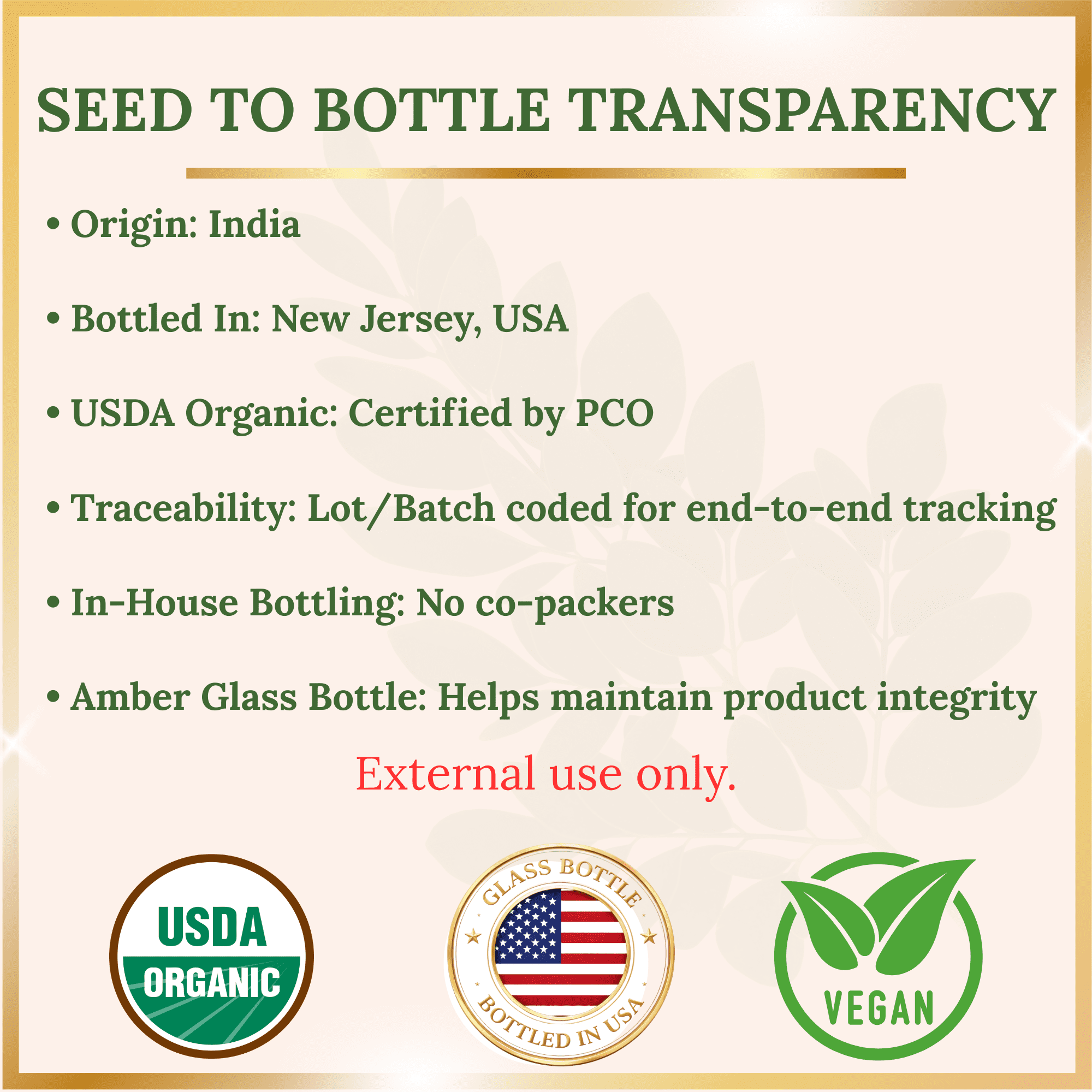 Pomberries USDA Organic Moringa Oil, 16 fl oz, Cold-Pressed & Unrefined, Hair & Skin Oil, Glass Bottle with Pump, Bottled in USA