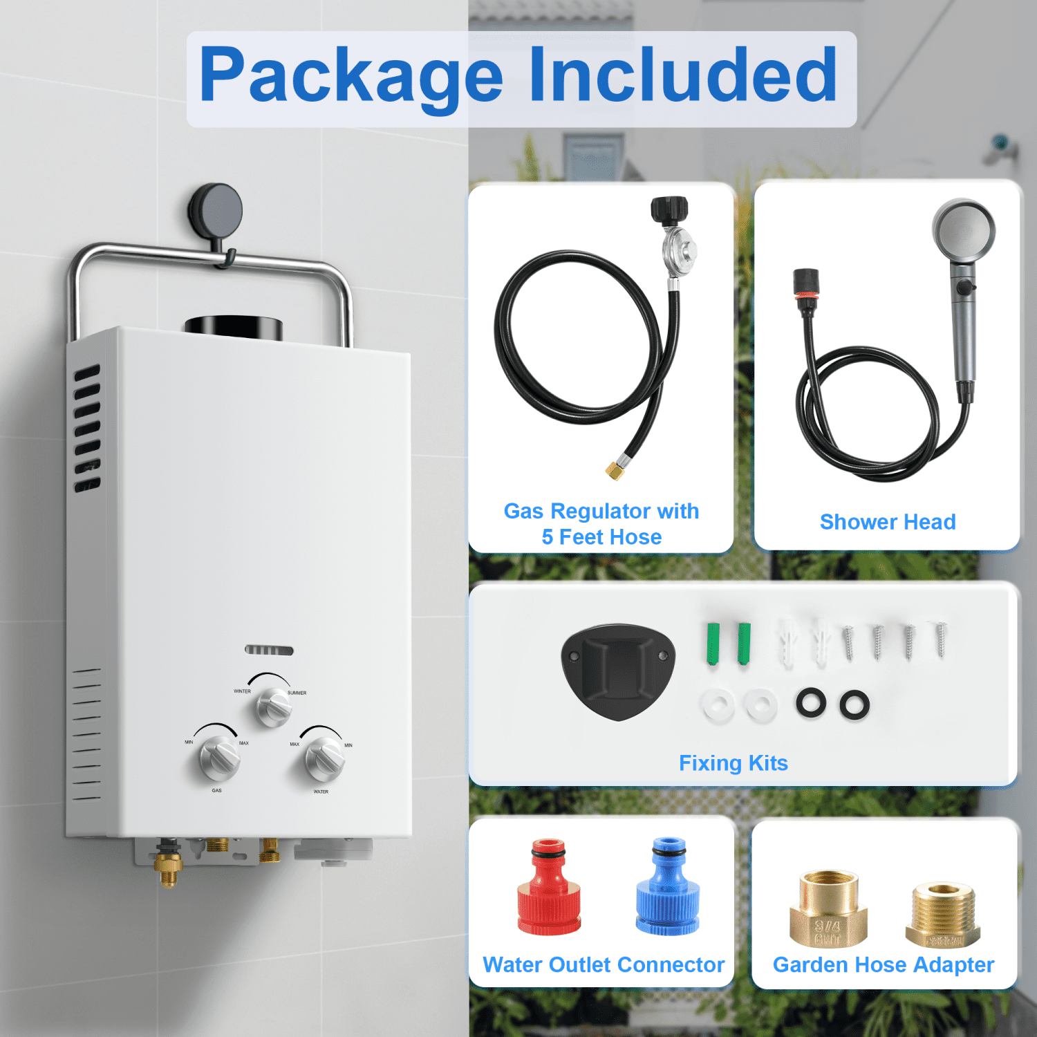 Lightweight 6L Tankless Water Heater, 1.58GPM 40K BTU, Outdoor Instant Hot Water for Cabin/Camping, White