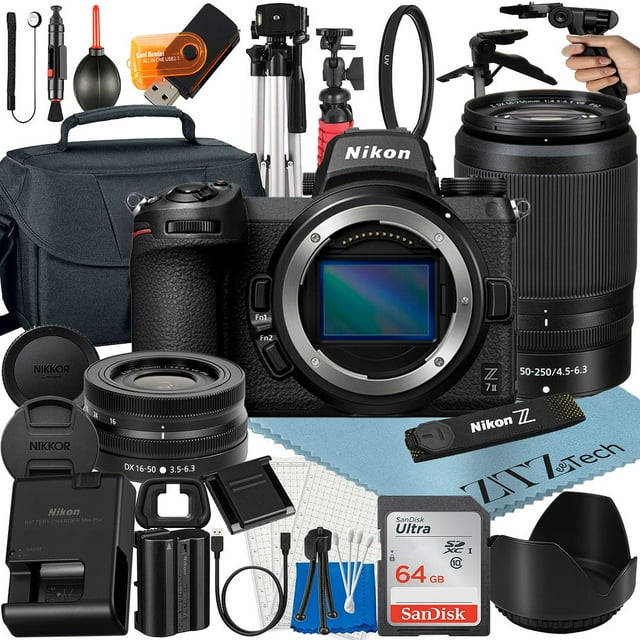 Nikon Z7 II Mirrorless Camera Bundle with with NIKKOR 16-50mm + DX 50-250mm Zoom Lens + 64GB SanDisk Memory Card + Case + Tripod + ZeeTech Accessory