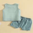 thumbnail image 3 of 2Pcs Infant Baby Boy Casual Summer Outfit Set Sleeveless Patchwork Tank Tops Solid Drawstring Shorts with Pockets, 3 of 5