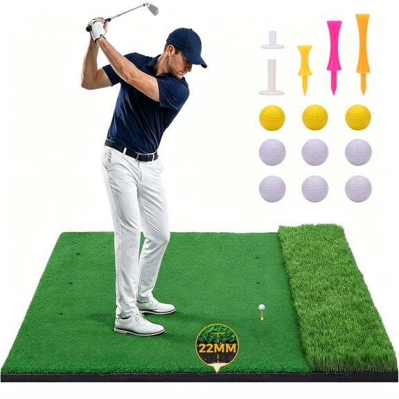 Skyhot 5x4ft Golf Mat, Thickened Artificial Turf Practice Golf Hitting Mat with Ball Tray for Outdoor & Indoor, Gifts for Men/Golfers