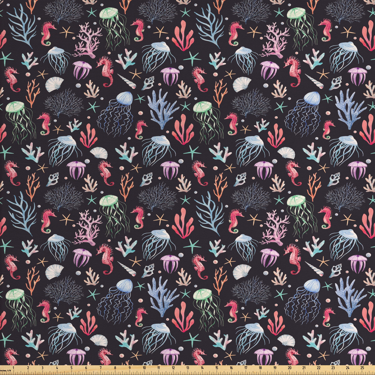 Under the Sea Fabric by The Yard, Pattern with Watercolor Sea Life