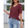 thumbnail image 2 of Top MEROKEETY para mujer, manga corta, cuello en V, de verano, color vino, 2 of 6