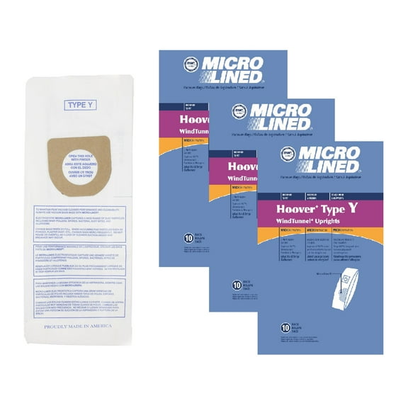 DVC Micro-Lined Paper Replacement Bags Style Y Fit Hoover Windtunnel and Tempo Upright Models - 30 Bags