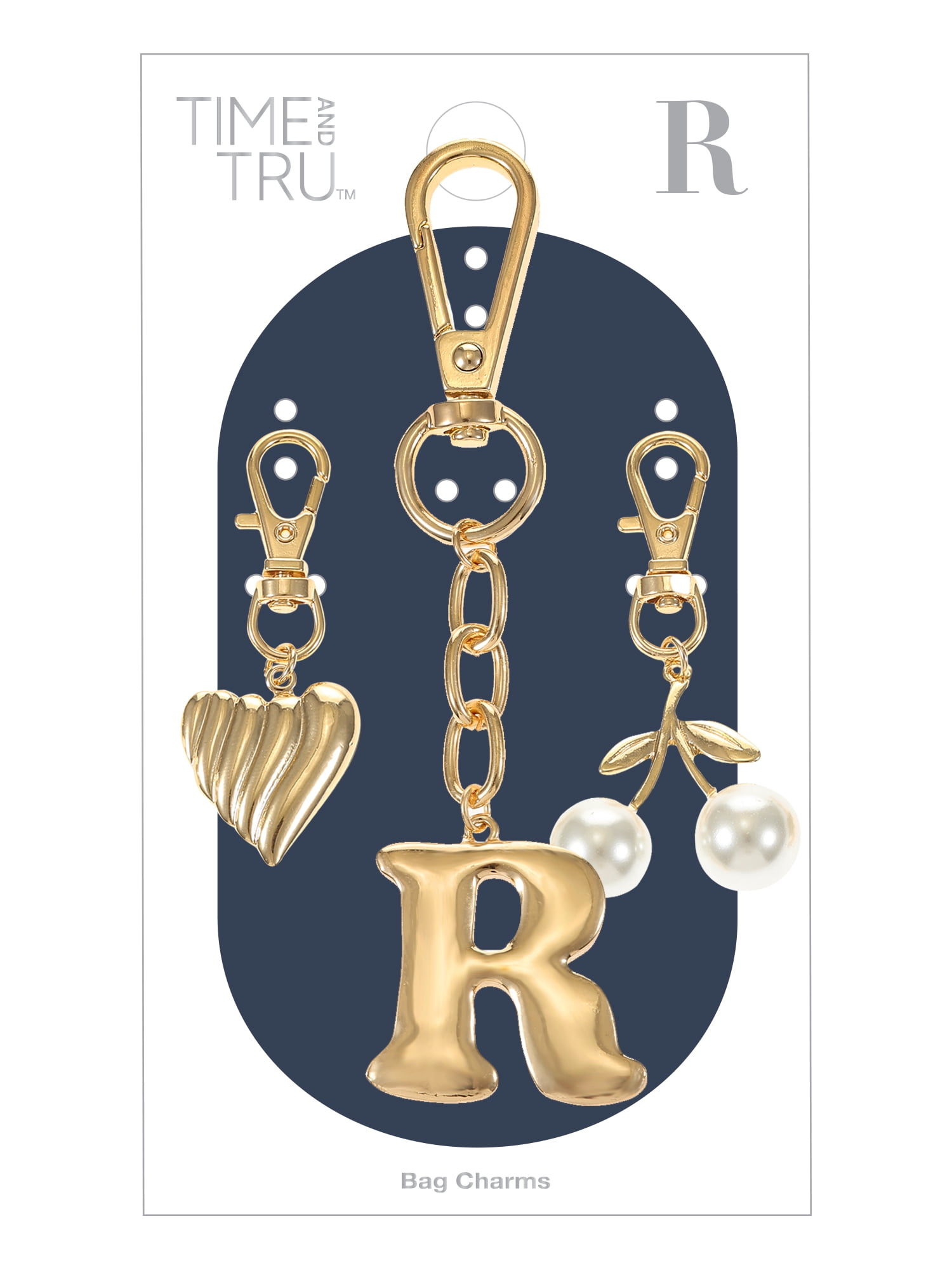 Time and Tru Goldtone Initial Letter Bag Charm Set, 3 Pieces, Letter R