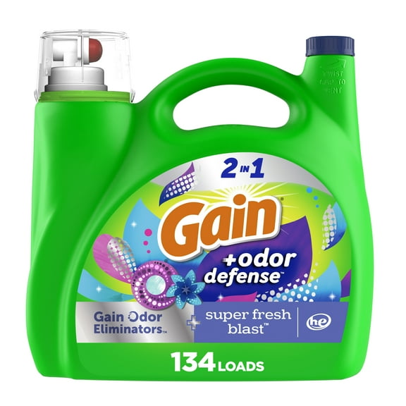Gain Odor Defense Liquid Laundry Detergent, Super Fresh Blast Scent, 194 fl oz, 134 Loads