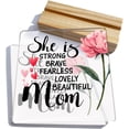 thumbnail image 3 of Mom Gift She is Strong Lovely Beautiful Mom Clear Desk Decorative Sign Keepsake Present Mom Acrylic Sign With Wooden Stand Desk Decor for Home Office 4x4 Inch, 3 of 7