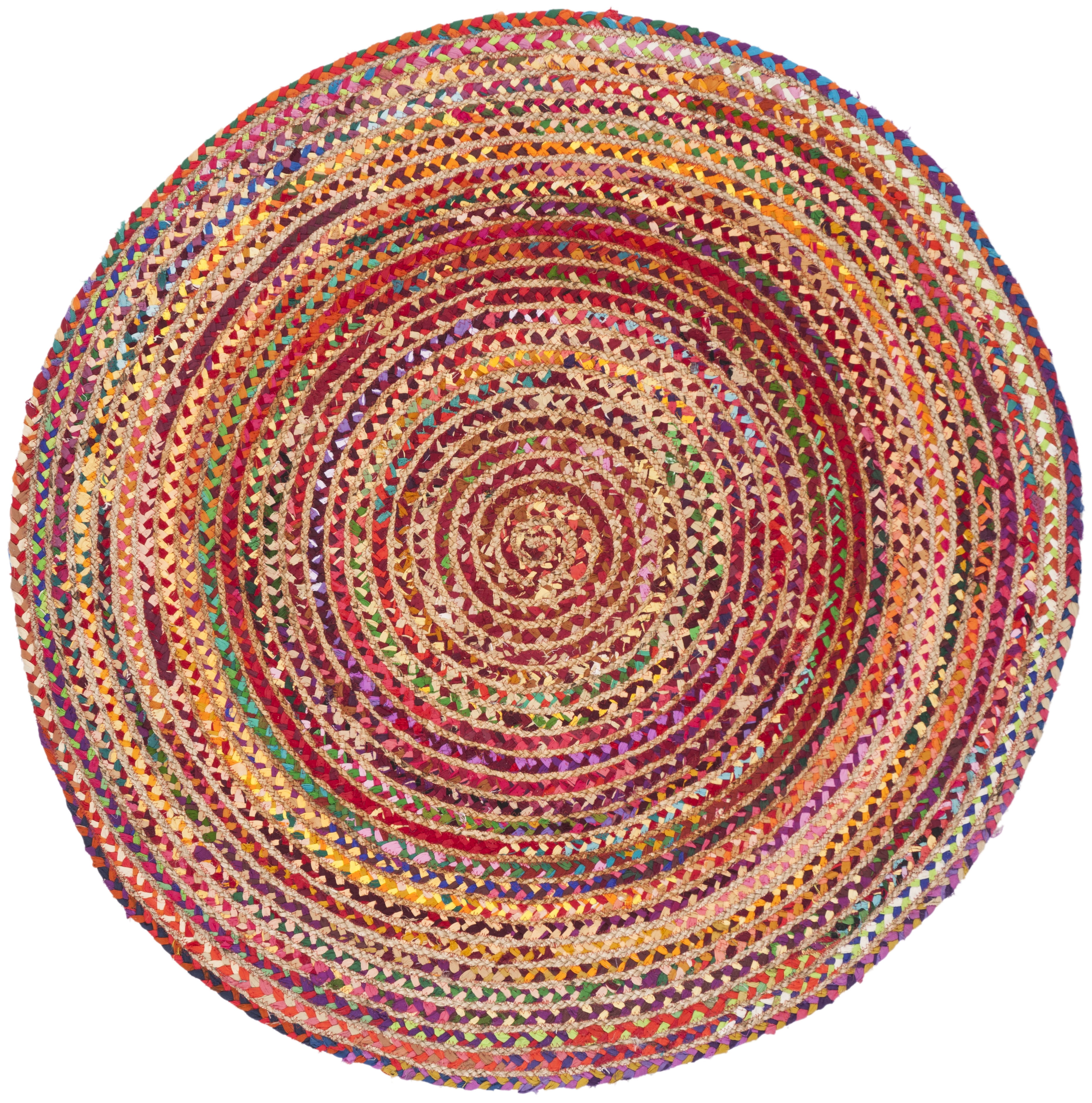 SAFAVIEH Cape Cod Alisia Striped Area Rug, Red/Multi, 4' x 4' Round