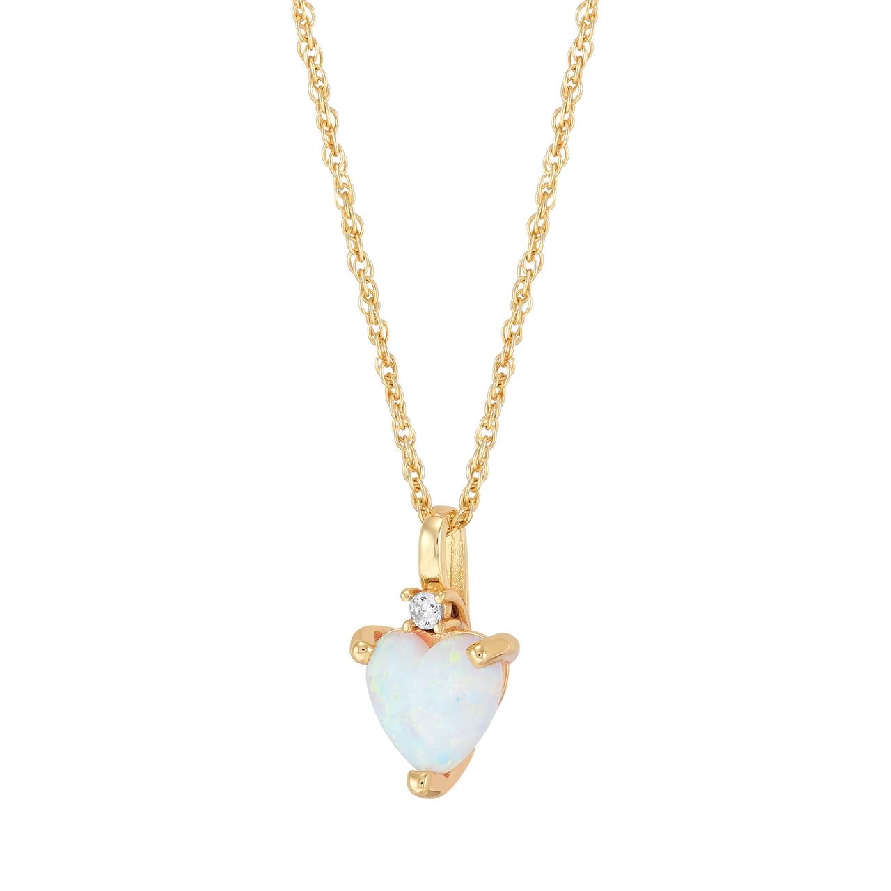 Brilliance Fine Jewelry Heart Created Opal and White Cubic Zirconia Pendant Necklace in Sterling Silver and 14KT Gold Plate