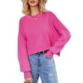 thumbnail image 2 of Women'S Oversized Batwing Sweaters Fall Outfits Trendy Crewneck Knit Side Slit Fashion Pullover Tops Rose Red XL, 2 of 9