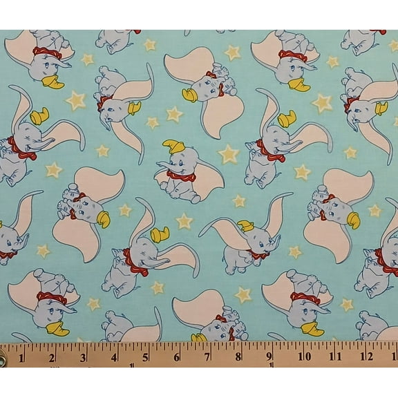 Cotton Dumbo Fun Toss Baby Babies Elephants Stars Movies Characters Springs Creative Mint Cotton Fabric Print by the Yard (70525-1600310)