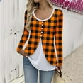 thumbnail image 2 of Enjoytime Long Sleeve Shirts for Women Plaid Patchwork Crewneck Blouse Business Casual Plus Size Fall Fashion Tops Orange S, 2 of 6