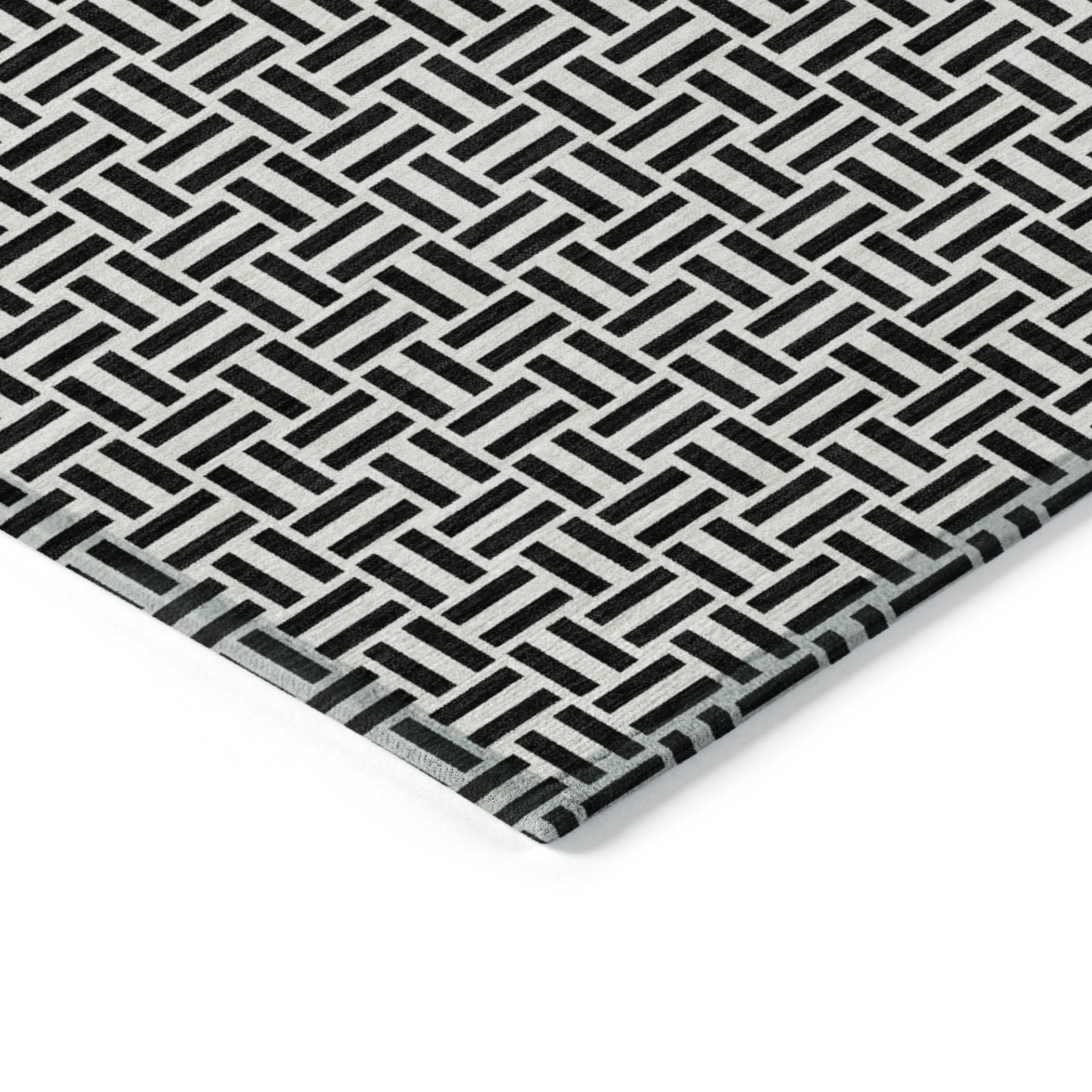 Addison Rugs Chantille Indoor/Outdoor Transitional Geometric Black Washable Rectangle Rug, 5' x 7'6"