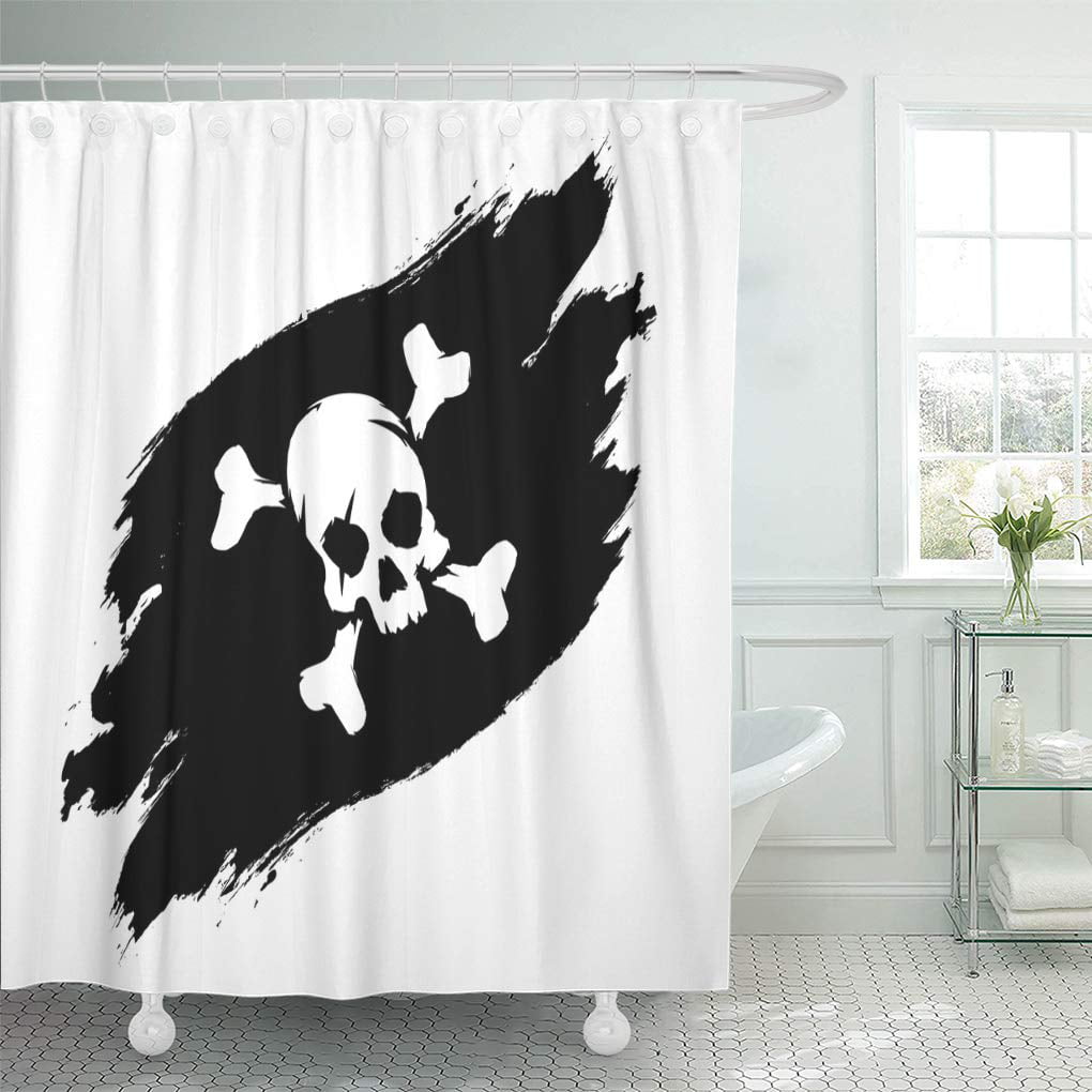 Cross Bones Pirate Skull Print Rug Carpet Shower Curtain  Bathroom Polyester 