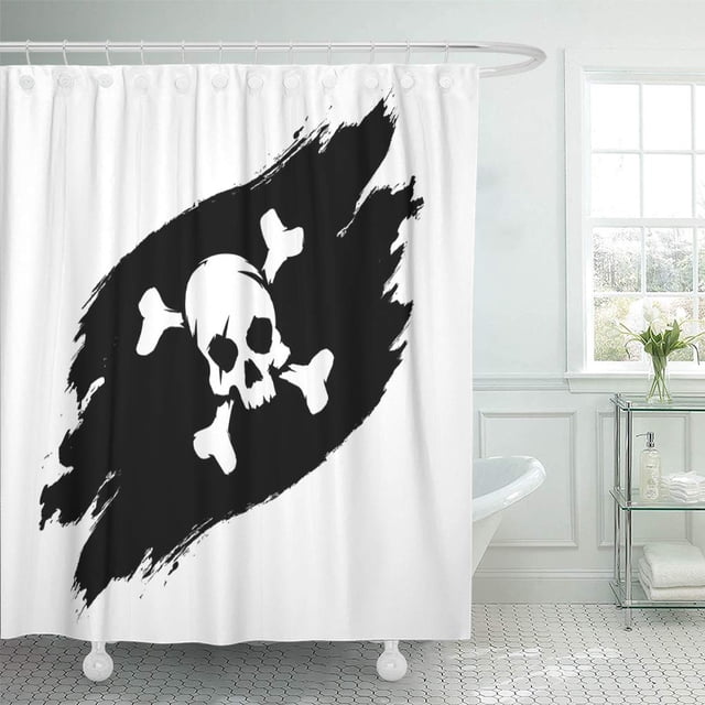 ABPHQTO Bone Black Jolly Pirate Flag White Roger Cartoon Cross Cortina de ducha 160x180 cm
