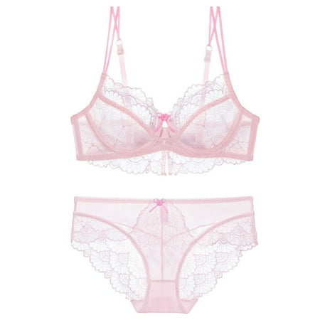 WIZUTIZ See Through Lingerie Set Two Piece Panties Underwear Corset Thin Sponge Transparent Bra With Large Chest And Small Lace Women s Sexy Lingerie Bra Set Flash Deals