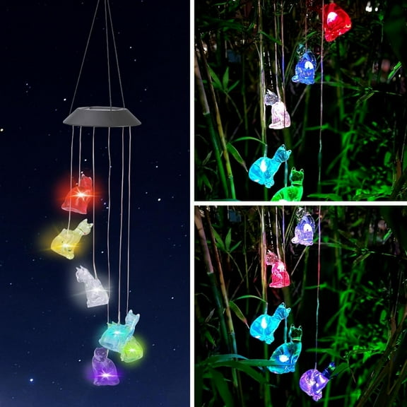 Cat Colorful Hanging Solar Led Wind Chimes Waterproo-f Wind Chimes Memorial Gift