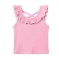 thumbnail image 4 of Ribbed Tank Tops Kids Girls Ruffle Neck Sleeveless Summer Shirts Relaxed Vacation Casual Loungewear 6 Years, Pink, 4 of 7