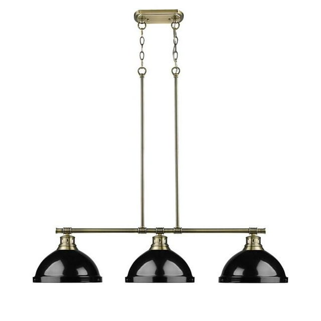 Golden Lighting 3602-3LP AB-BK Duncan AB 3 Light Linear Pendant, Gold - Black Shades