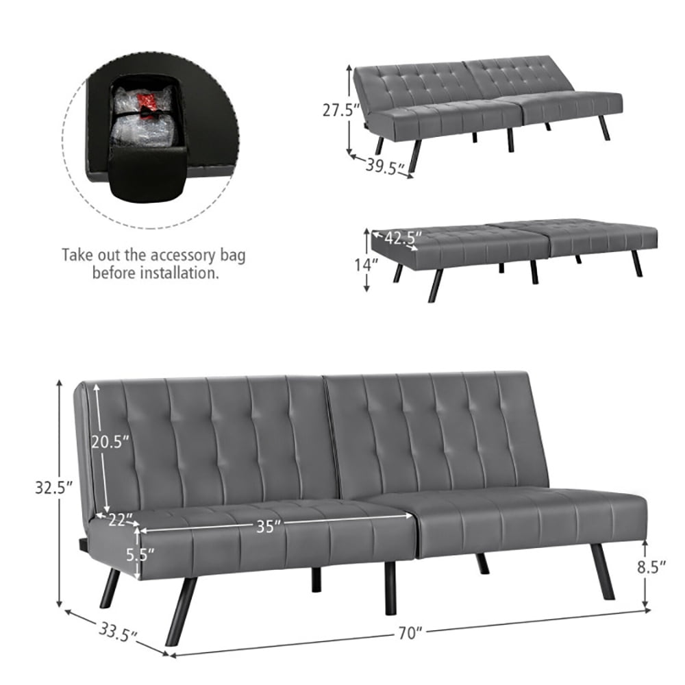 Finihen Folding PU Leather Sofa Couch, Futon Sofa Bed, PU Leather Convertible Folding Couch Sleeper Lounge, for Living Room, Bedroom, Gray Finihen Folding PU Leather Sofa Couch, Futon Sofa Bed, PU Leather Convertible Folding Couch Sleeper Lounge, for Living Room, Bedroom, Gray