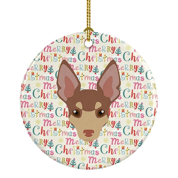 Miniature Fox Terrier Merry Christmas Ceramic Ornament 2.8 in x 2.8 in