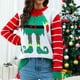 thumbnail image 2 of Gibobby Temperamento Suelto Top de Manga Larga Suéter navideño de Papá Noel Jacquard para mujer, de manga larga con animados, prendas de punto con bloques de color (Blanco, S), 2 of 5