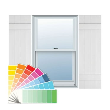 Ekena Millwork 14"W x 25"H Lifetime Vinyl, TailorMade Four Board Joined (2 Batten), Board-n-Batten Shutters, w/Shutter-Loks (Per Pair), Paintable