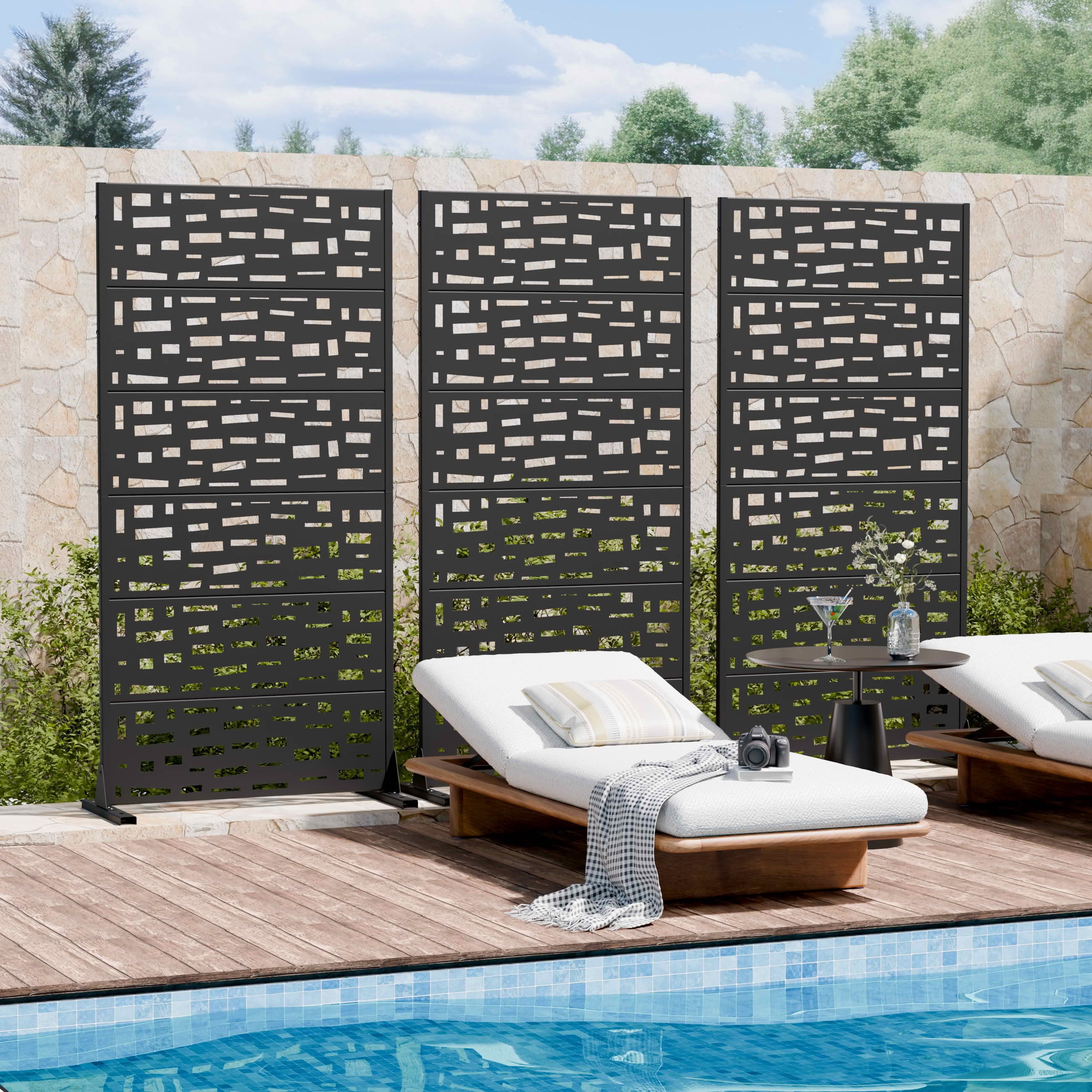 MAYEERTY 72X35" Metal Outdoor Black Privacy Screen for Backyard & Garden, 6 Piece Set, Double‑sided Installation