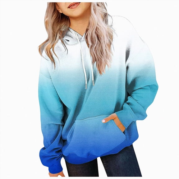 Xudanell Hoodies for Teen Girls Oversized Casual Long Sleeve Hooded Sweatshirts Kids Cute Trendy Pullovers Tween Preppy Clothes (11-12 Years, Light Blue)