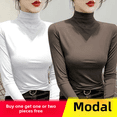 thumbnail image 4 of Camiseta de manga larga negra de estilo nuevo para mujer, con cuello alto y medio polo, de modal, para primavera y otoño, 4 of 4
