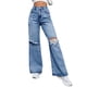 thumbnail image 2 of Pantalones Vaqueros Rotos de Cintura Alta para Mujer, Desgastados, Holgados, Rectos y de Pierna Azul Medio L, 2 of 9