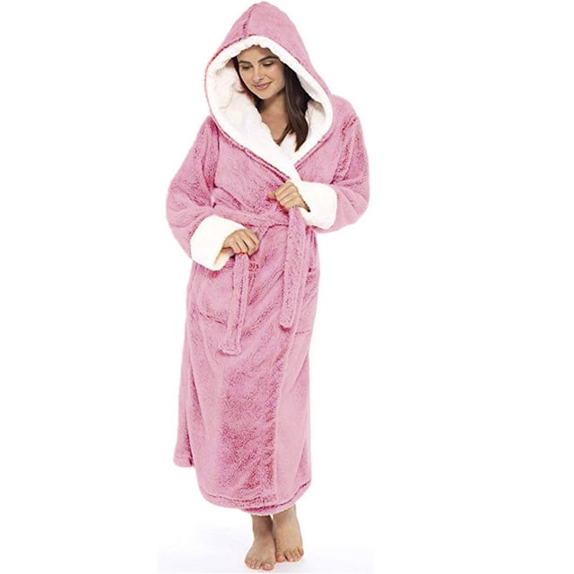 Zjloe7sa Ensembles de Pyjama pour Femmes Hiver Châle en Peluche Peignoir Vêtements de Maison Robe à Manches Longues Manteau Rose