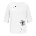 thumbnail image 5 of WREESH Womens Summer Cotton Linen Shirts 1/2 Sleeve Casual Round Neck Printed Loose Button Tunic Shirt Blouse Tops White, 5 of 5