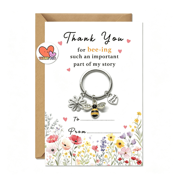 DESIGNICE Teacher Appreciation Bee Keychain Gifts - Cute End of Year & Graduation Gifts for Mentors & Women,Christmas Keychain with Thank You Card and Envelope,Thanks Gift from Daycare Student