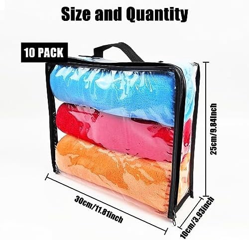10 Pieces Large Clear Travel Packing Cube ，Clear Vinyl Zippered Storage Bags See Through Moving Bag Plastic Storage Bags PVC Multipurpose Pouch with Handle for Sweater Shirts Dress Storage