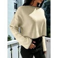 thumbnail image 6 of Women'S 2025 Fall Crew Neck Cropped Sweater Oversized Ribbed Knit Pullover Tops Khaki One size, 6 of 8