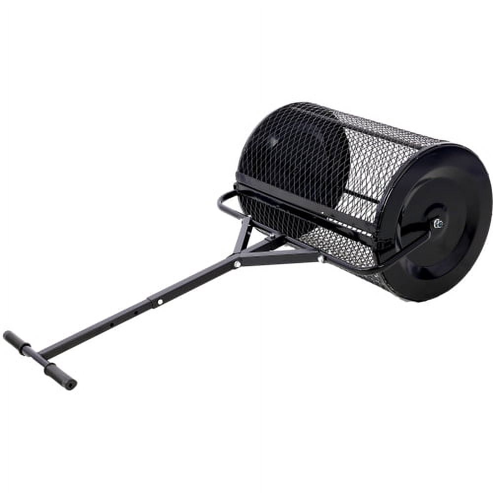 Zateety Peat Moss Spreader 24 Inch, Heavy Duty Compost Spreader Metal Mesh, Black Lawn Roller with T Handle for Manure Topsoil Mulch - Walk Behind Garden Tool