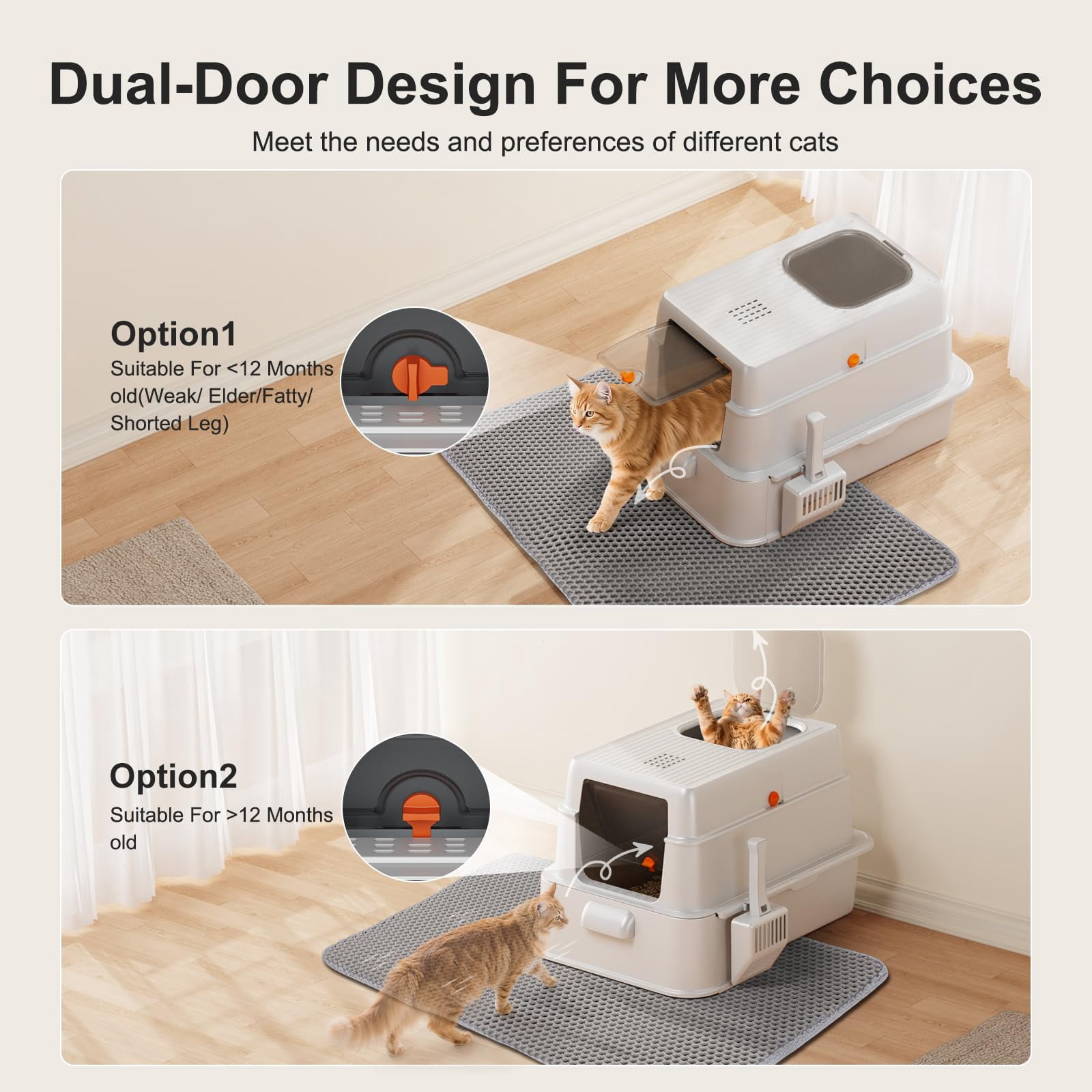 Silver Stainless Steel XL Cat Litter Box With Drawer Lid, Front Top Dual Entry