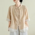 thumbnail image 3 of Mittory Women Cotton Linen Tunic Tops Casual Loose Fit Embroidered Tees Top Shirts Button Down T-Shirt Blouses, 3 of 6