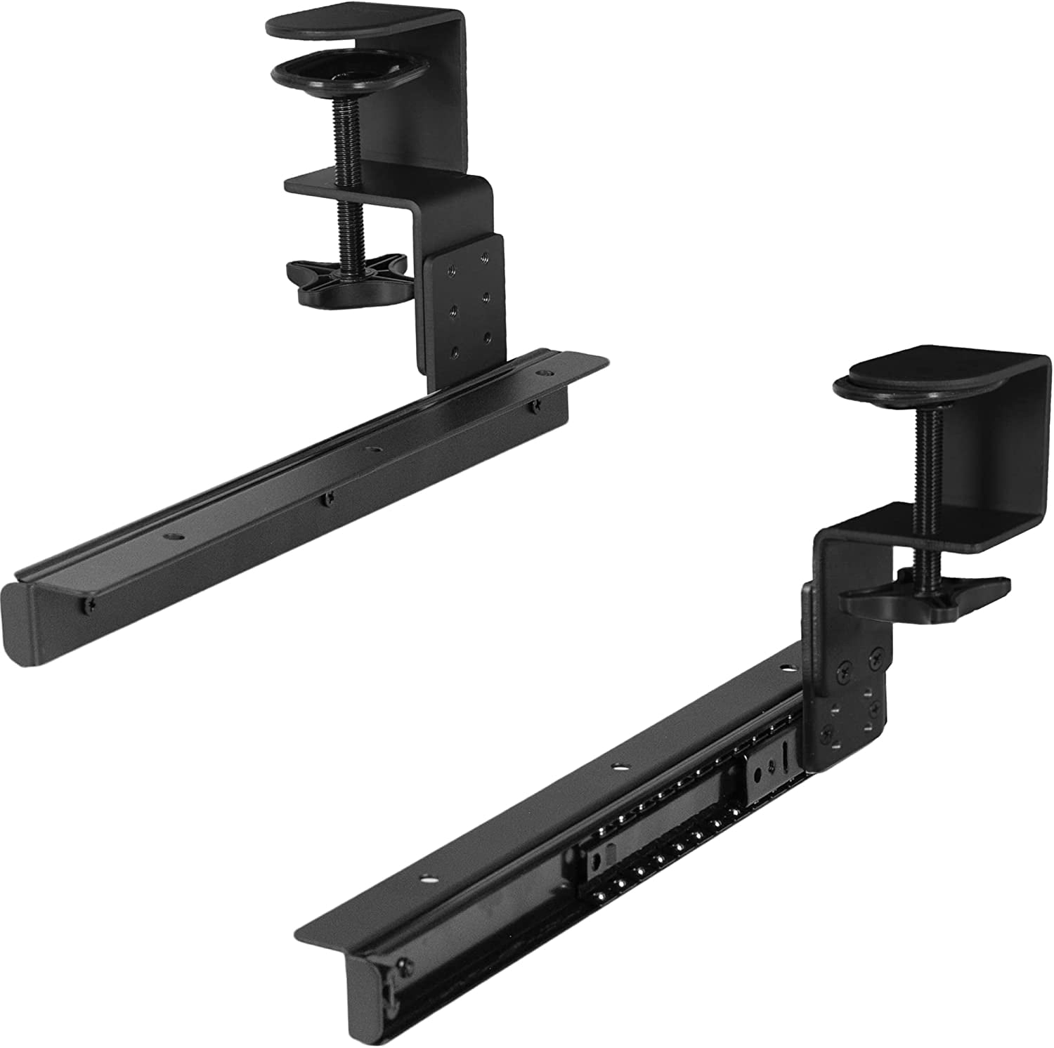 Height Adjustable Clamp and 12 inch Rail Set for DIY Custom Wooden Keyboard Trays (Tray Not Included), Under Desk Pull Out Slider Track with C-clamp Mount System, Black