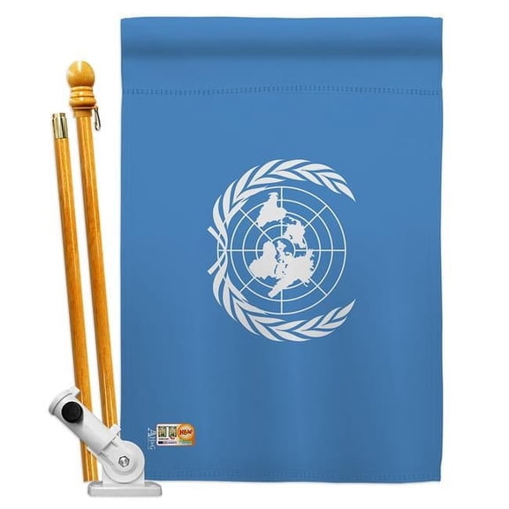 AA-CY-HS-140245-IP-BO-D-US18-AG 28 x 40 in. United Nations Flags of the World Nationality Impressions Decorative Vertical Double Sided House Flag Set & Pole Bracket Hardware Flag Set