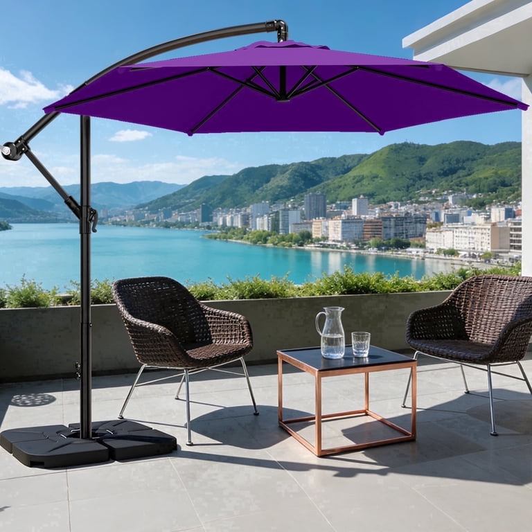 Easthome 10ft Offset Patio Umbrella with Tilt, Purple photo 1