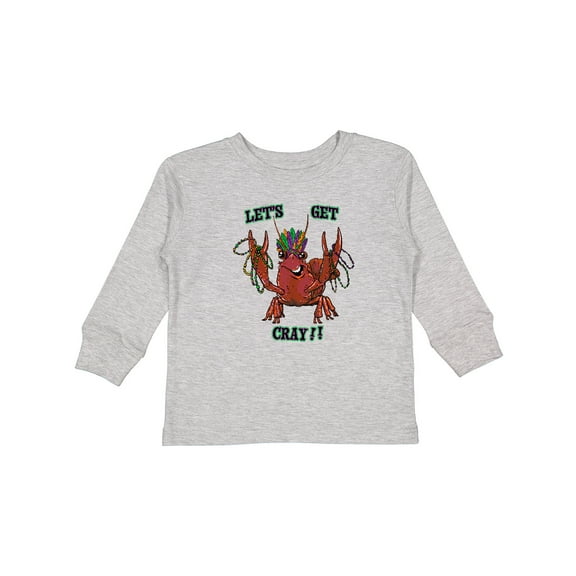 Inktastic Mardi Gras Let's Get Cray Crayfish with Beads Boys or Girls Long Sleeve Toddler T-Shirt