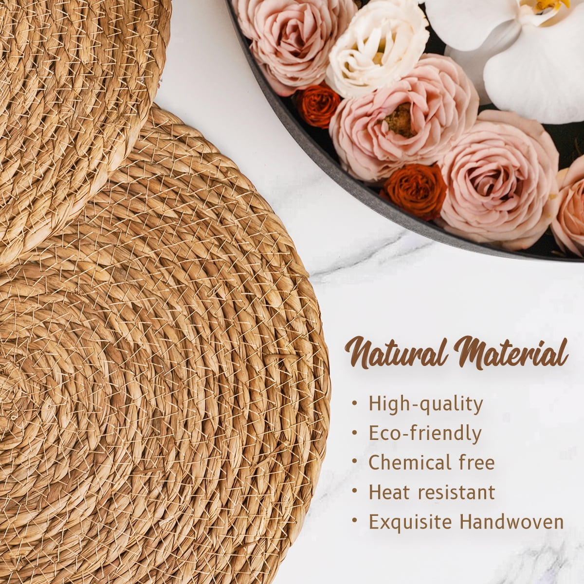 Round Woven Placemats Set of 8, 13 inch Boho Farmhouse Rustic Woven Place Mats for Dining Table Decor, Rattan Wicker Table Mats Chargers for Dinner Plates