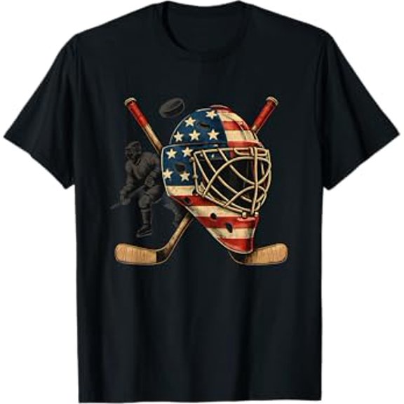 USA Goalie Helmet Ice Hockey Shirt 4th of July Sportswear T-Shirt