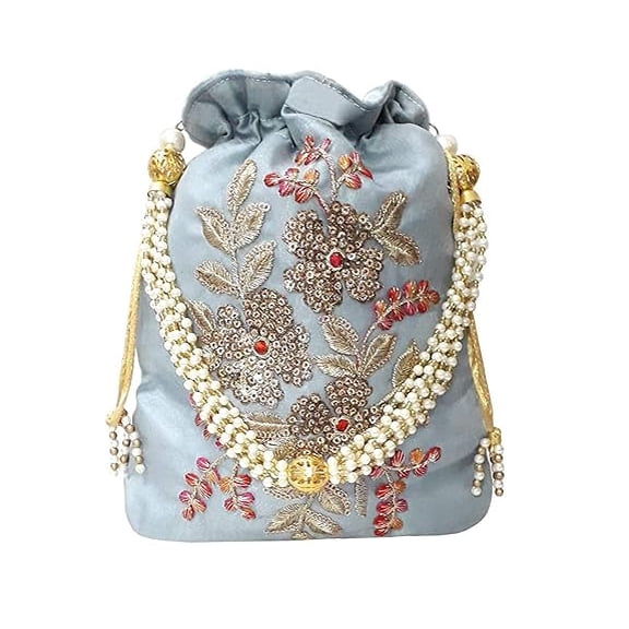Swadeshi Desire Women's Polti Bag with Pearl Handle and Tassel - Bridal Ethnic Traditional Casual Handbag