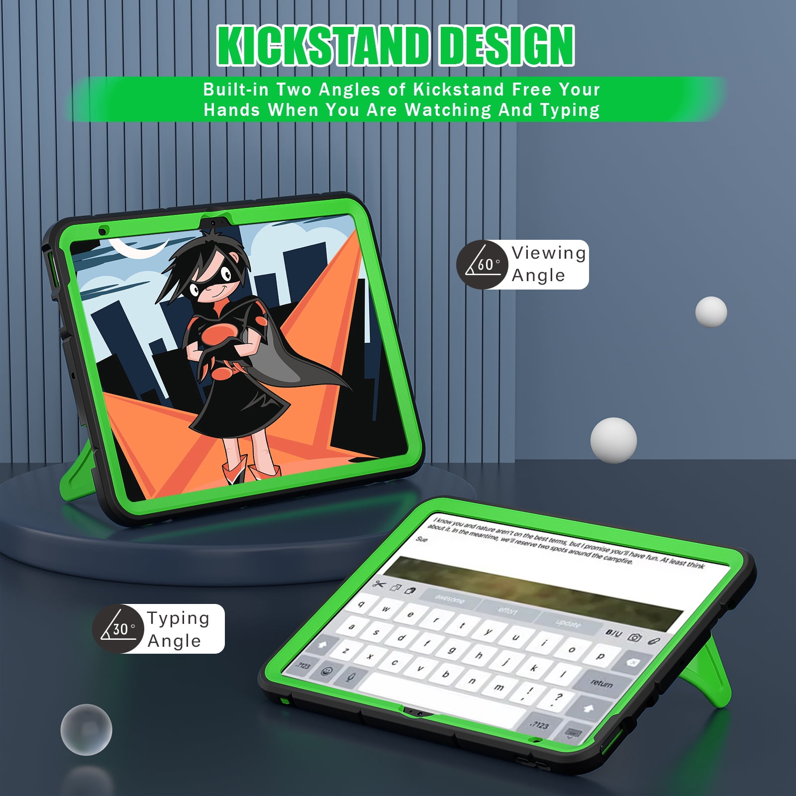 Kids Cases for iPad 10th Generation 2022,TECH CIRCLE Heavy Duty Shockproof Rugged Full Body Protective Sturdy Kickstands iPad 10.9 inch case with Pencil Holder for Kids Children Boys,Black+Green